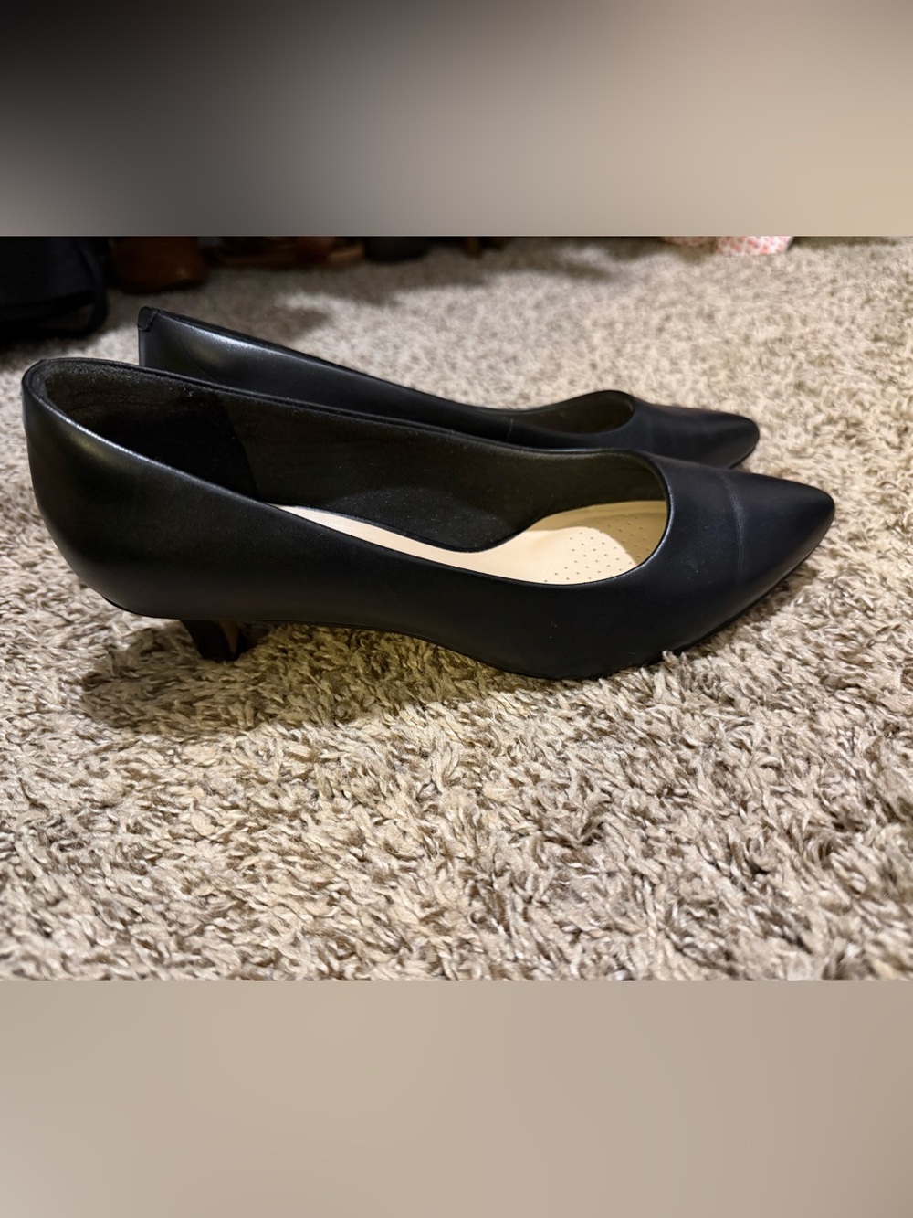 Clarks Black Leather Kitten Heel Pumps Women’s Classic Career Shoes 9W